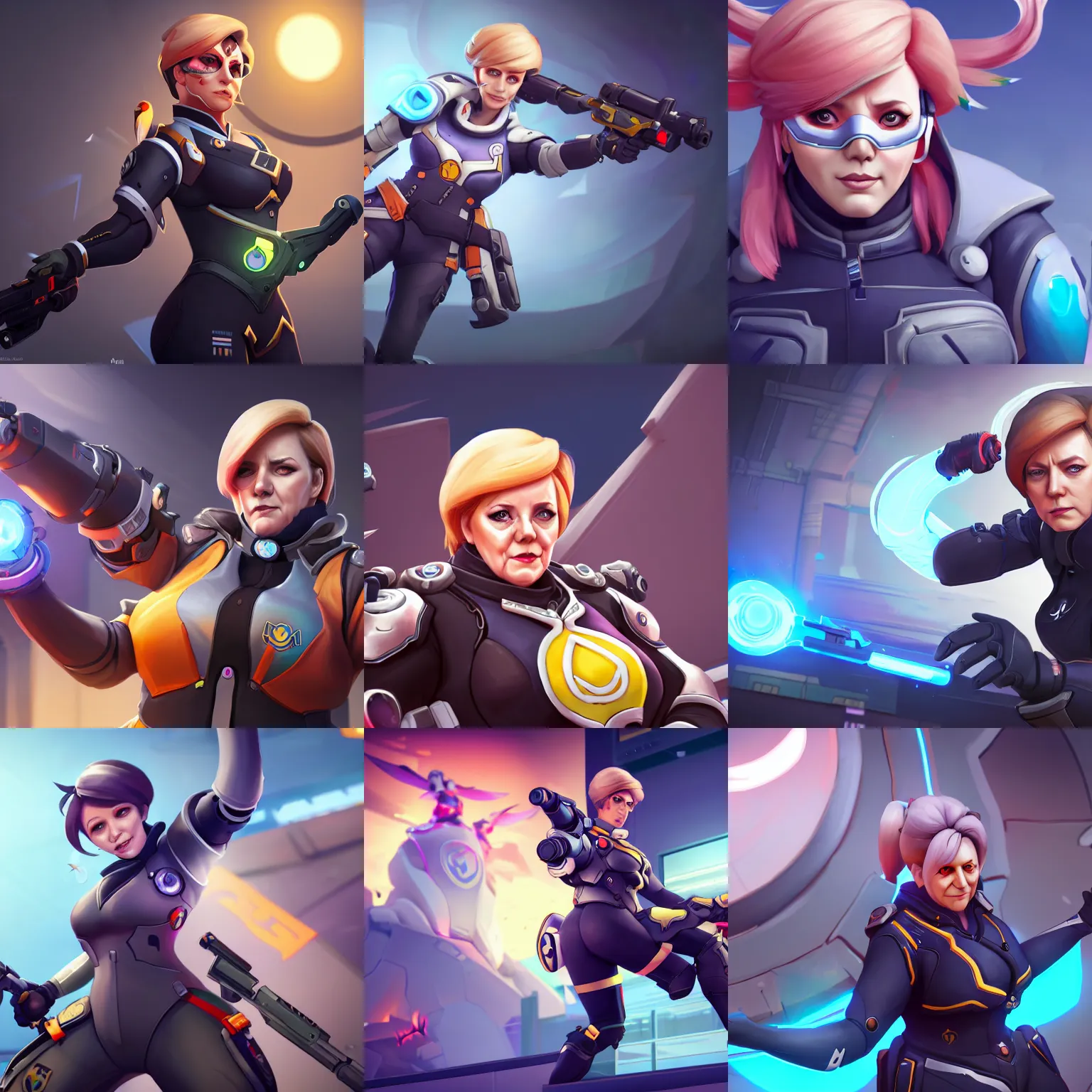 Prompt: a gameplay screenshot of angela merkel as an overwatch character, art by lois van baarle and loish and ross tran and rossdraws and sam yang and samdoesarts and artgerm and saruei and disney, digital art, highly detailed, intricate, sharp focus, trending on artstation hq, deviantart, unreal engine 5, 4 k uhd image