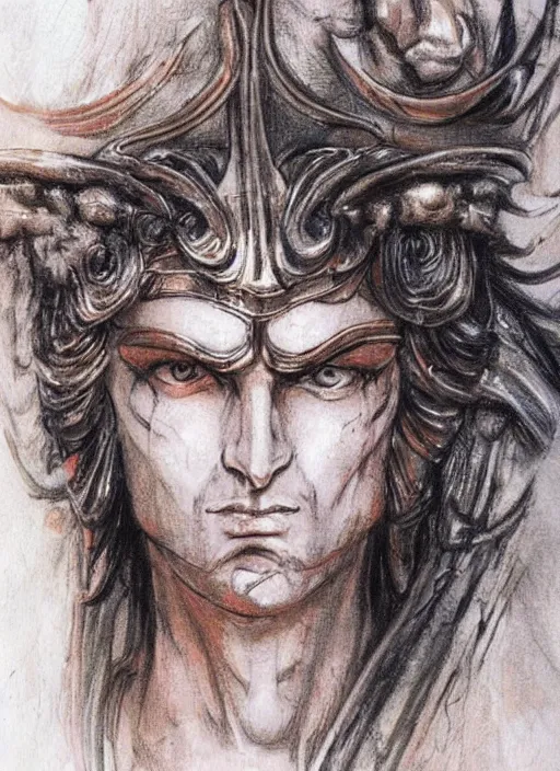 Prompt: close up concept art of an ancient greek character, by ayami kojima