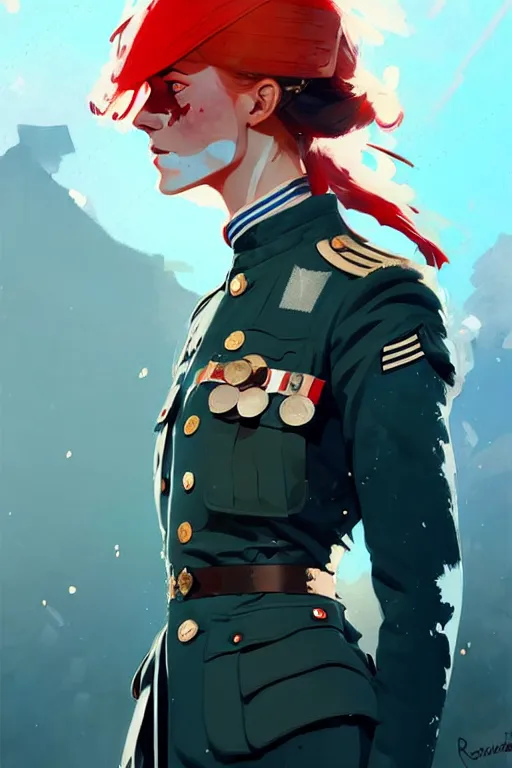 Image similar to a ultradetailed beautiful panting of a beautiful nordic woman in a world war 1 uniform, blue eyes, by conrad roset, greg rutkowski and makoto shinkai, trending on artstation