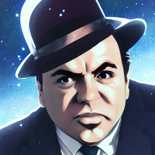 Image similar to portrait of al capone as a space explorer, anime fantasy illustration by tomoyuki yamasaki, kyoto studio, madhouse, ufotable, square enix, cinematic lighting, trending on artstation