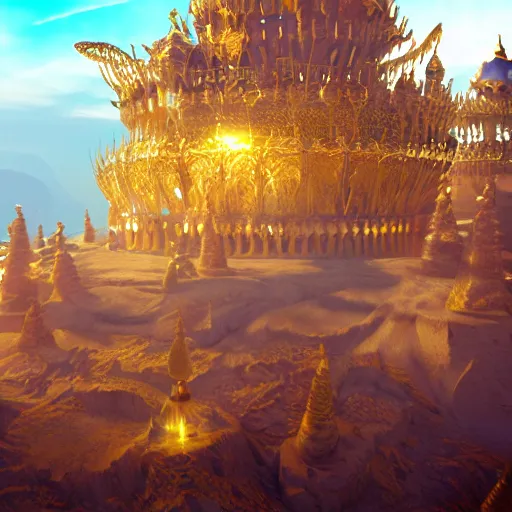 Prompt: golden kingdom of wonder, octane render, cinematic lighting, featured on artstation