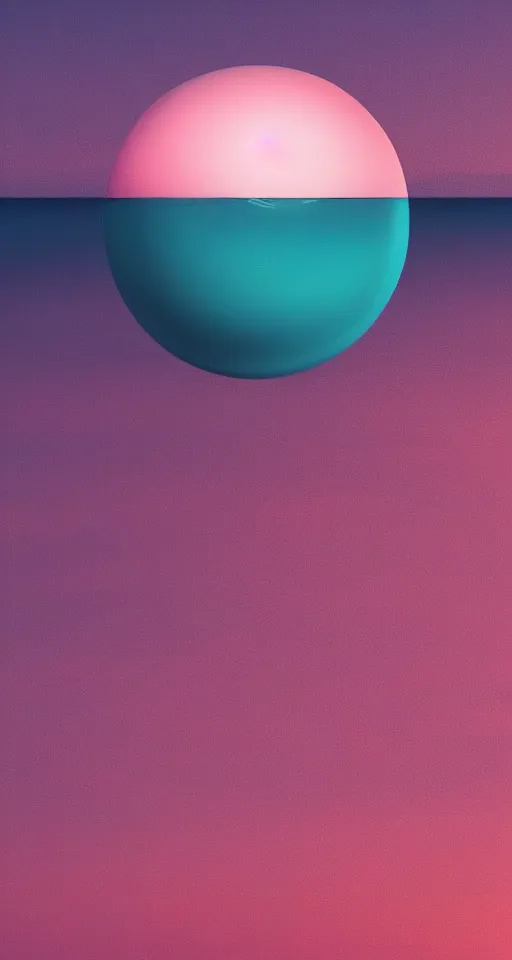 Image similar to shot of a ball made of dripping tropical water floating over the horizon of a beautiful pink ocean, alien planet, gorgeous beach horizon, rule of thirds, trending on artstation, iphone wallpaper, clean digital art