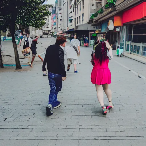 Prompt: men and women frolicking in the solarpunk utopia of the future street photography 2 3 mm