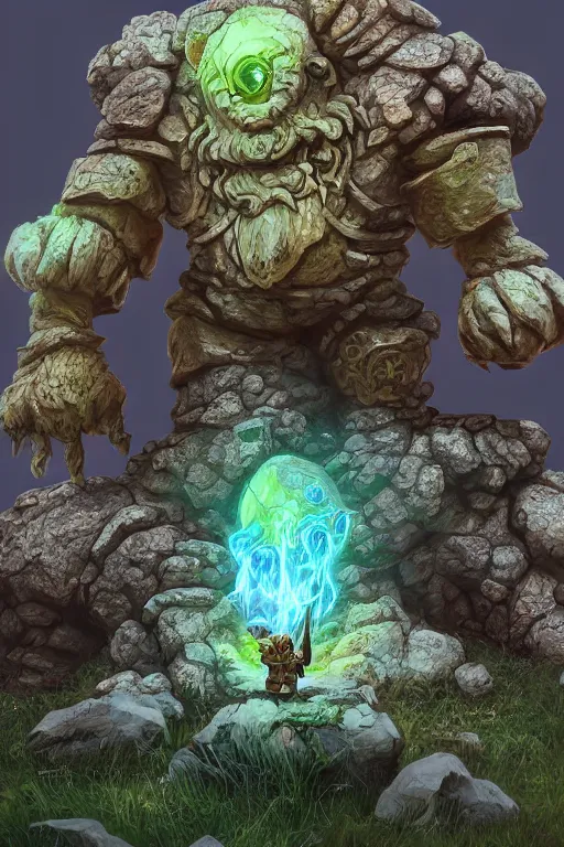 Image similar to zelda fantasy art giant golem troll wood rock greeble gemstone, global illumination ray tracing hdr fanart arstation by sung choi and eric pfeiffer and gabriel garza and casper konefal