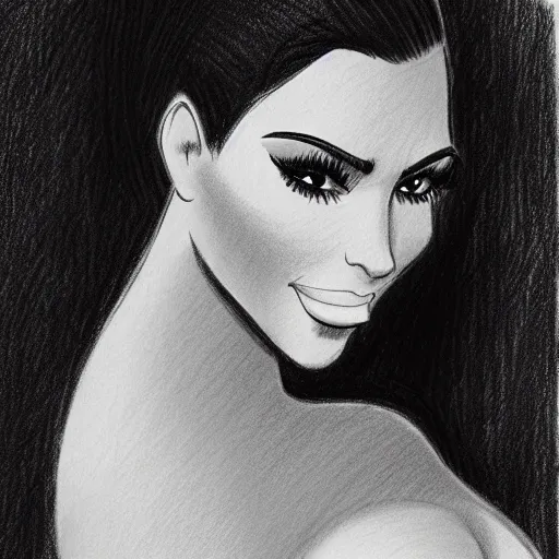 Image similar to milt kahl pencil sketch of kim kardashian