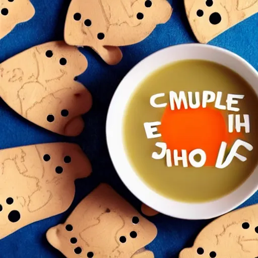 Prompt: alphabet soup with human teeth inside