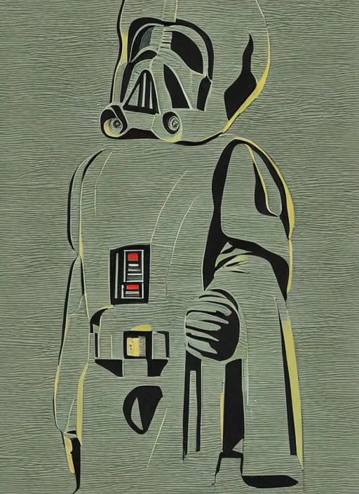 Image similar to a mid - century modern illustration, screen printed, textured, paper texture, of star wars