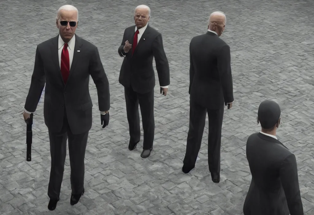 Image similar to joe biden in hitman, joe biden in the video game hitman, gameplay screenshot, close up, 3 d rendering. unreal engine. amazing likeness. very detailed.