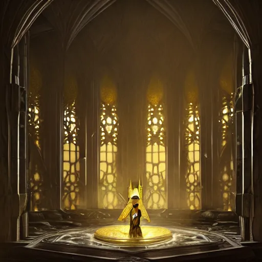 Image similar to long shot of the throne room of an elven castle, very sofisticated, marble and gold, by peter mohrbacher and dan mumford and nekro, cgsociety, volumetric light, 3 d render