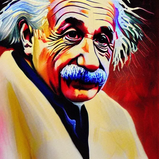Prompt: A portrait of Einstein painted by Einstein