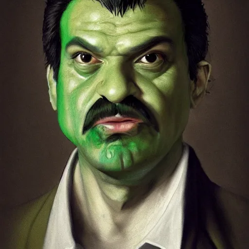 Image similar to hyper realistic, realistic - anime, portrait, beautifully rendered, luis guzman as luigi wearing green, smirking deviously, luigi, luigi's nose, painted by jan van eyck, albrecht durer, gustave courbet, greg rutkowski, wlop, artgerm, dishonored 2,