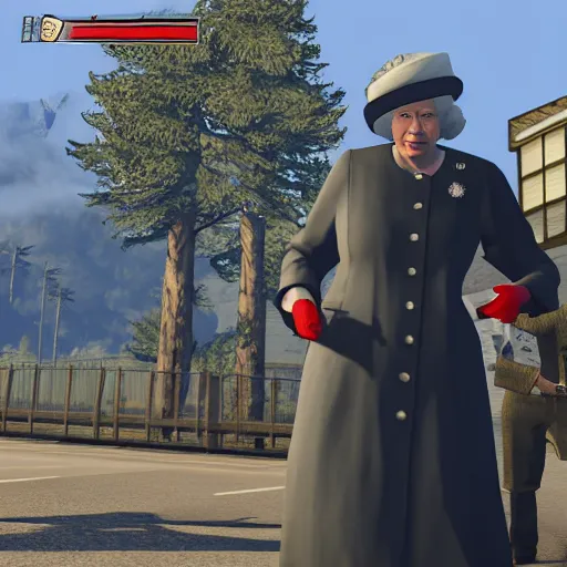 Image similar to Queen Elizabeth II in gta 5, screenshot