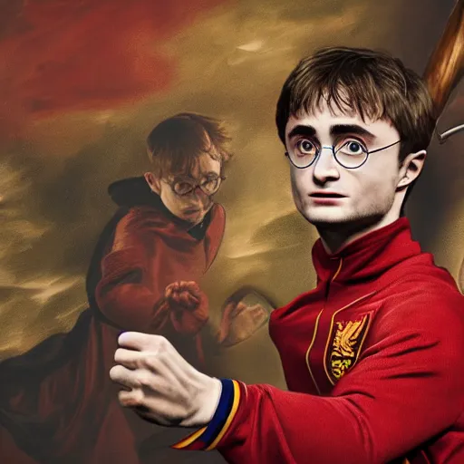 Prompt: portrait of harry potter, daniel radcliffe, wearing a liverpool jersey, highly detailed, masterpiece painting, jan van eyck, raphael, 4 k, octane render,