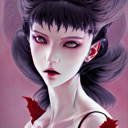 Image similar to vampire beautiful girl soft light painted by james jean and katsuhiro otomo and erik jones, inspired by evangeleon anime, smooth face feature, intricate oil painting, high detail illustration, sharp high detail, manga and anime 1 9 9 9