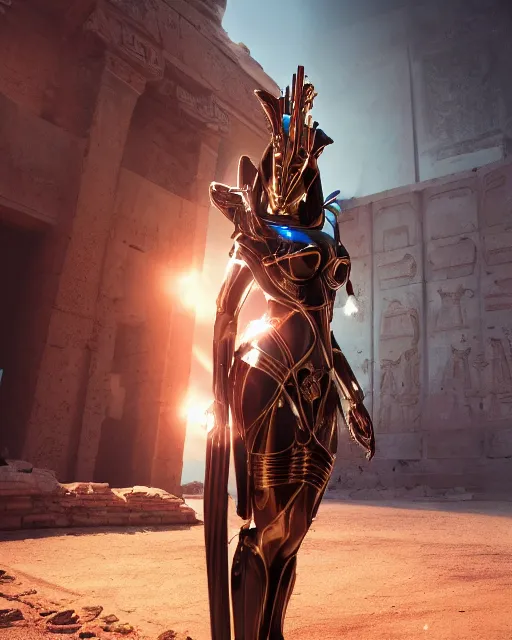 Prompt: android girl in egyptian ruins, warframe armor, atmosphere, glow, detailed, intricate, beautiful face, cinematic lighting, trending on artstation, 4 k, focused, extreme details, cinematic, masterpiece, by akihito tsukushi