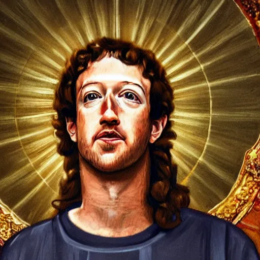 Image similar to mark zuckerberg depicted as jesus in a religious painting