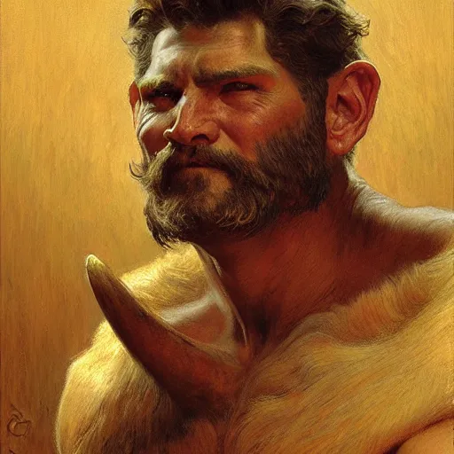 Image similar to a portrait of an anthromorphic bullman. highly detailed painting by gaston bussiere, craig mullins, j. c. leyendecker, furry