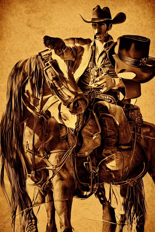 Prompt: realistic shaded poster of a cowboy wild west