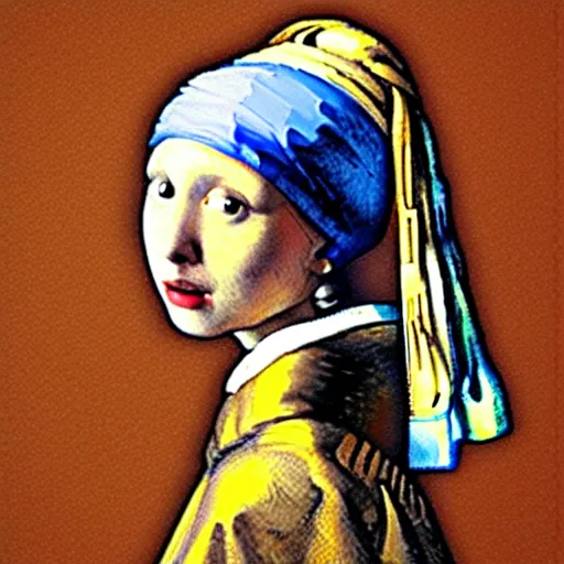 Prompt: girl with a pearl earring, in the style of the starry night by van gogh