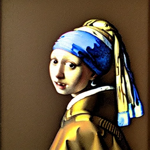 Image similar to painting of the girl with the pearl earring and mona lisa by leonardo da vinci, painting, oil on canvas