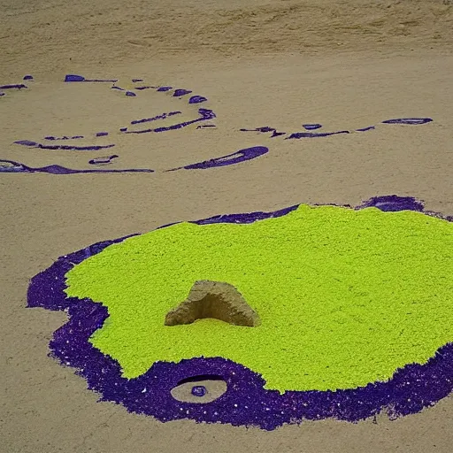 Image similar to A beautiful land art of a space battle with wild, bright colors. sand sculpture, lime green by Frederic Church, by Amiet Cuno accurate