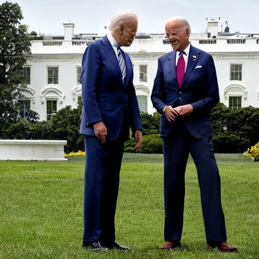 Prompt: Joe Biden and Nintendo's Super Mario converse on the White House Lawn. AP Photo