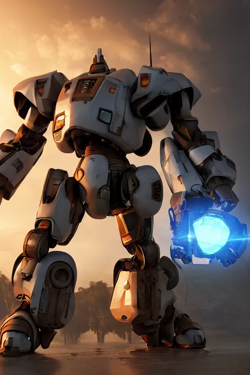 Image similar to mechwarrior 5 : mercenaries mech megaman transformer robot boss tank engine game octane render, 4 k, hd 2 0 2 2 3 d cgi rtx hdr style chrome reflexion glow fanart, global illumination ray tracing hdr fanart arstation by ian pesty by jesper ejsing pixar and disney unreal zbrush central hardmesh