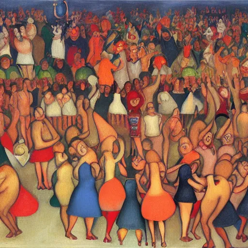 Image similar to dancing dwarves crowd by Boris Grigoriev