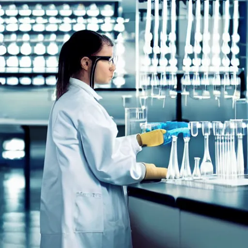 Prompt: a duck scientist in a lab looking at chemistry molecule diagrams on a screen, duck scientist wear a labcoat, duck sits at a table, scientist is a duck, not human super resolution, 8k