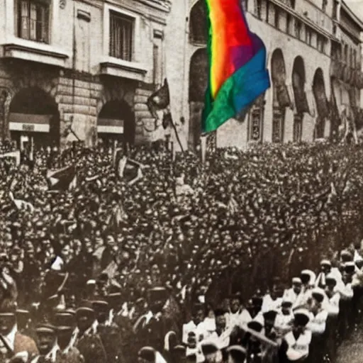 Prompt: Mussolini at the gay pride, colourized, photograph, hyper detailed, award winning photograph, 8k