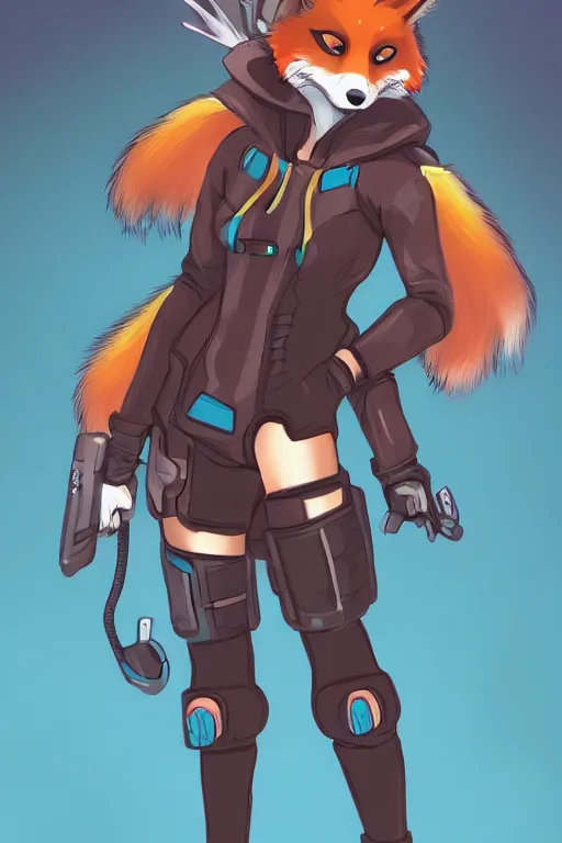 Image similar to a fox fursona, trending on artstation, by kawacy, furry art, digital art, cyberpunk, high quality