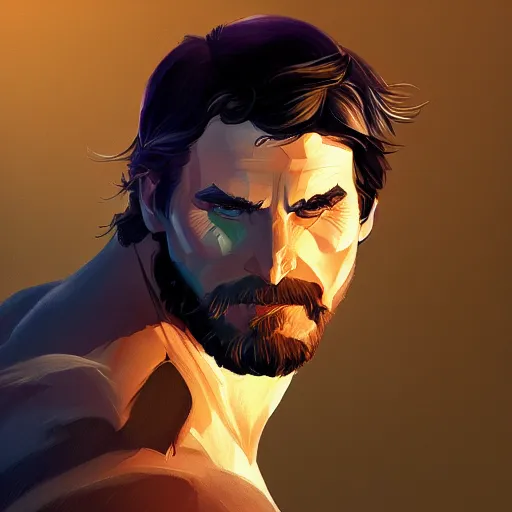 Prompt: Portrait of Christian Bale as a strong human gladiator, mattepainting concept Blizzard pixar maya engine on stylized background splash comics global illumination lighting artstation lois van baarle, ilya kuvshinov, rossdraws