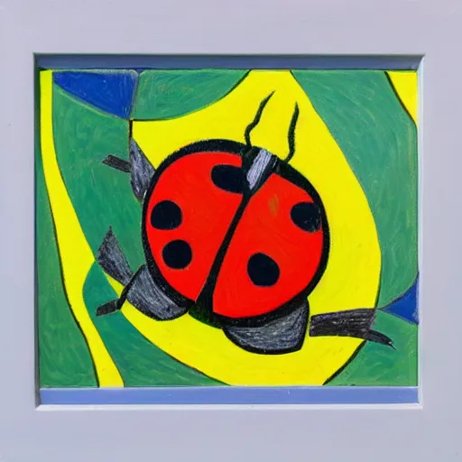 Image similar to A cubist painting of a Ladybug in the Style of vincent Van Gogh