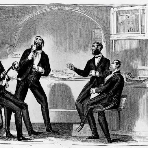 Prompt: barmen singing along illustration 1850