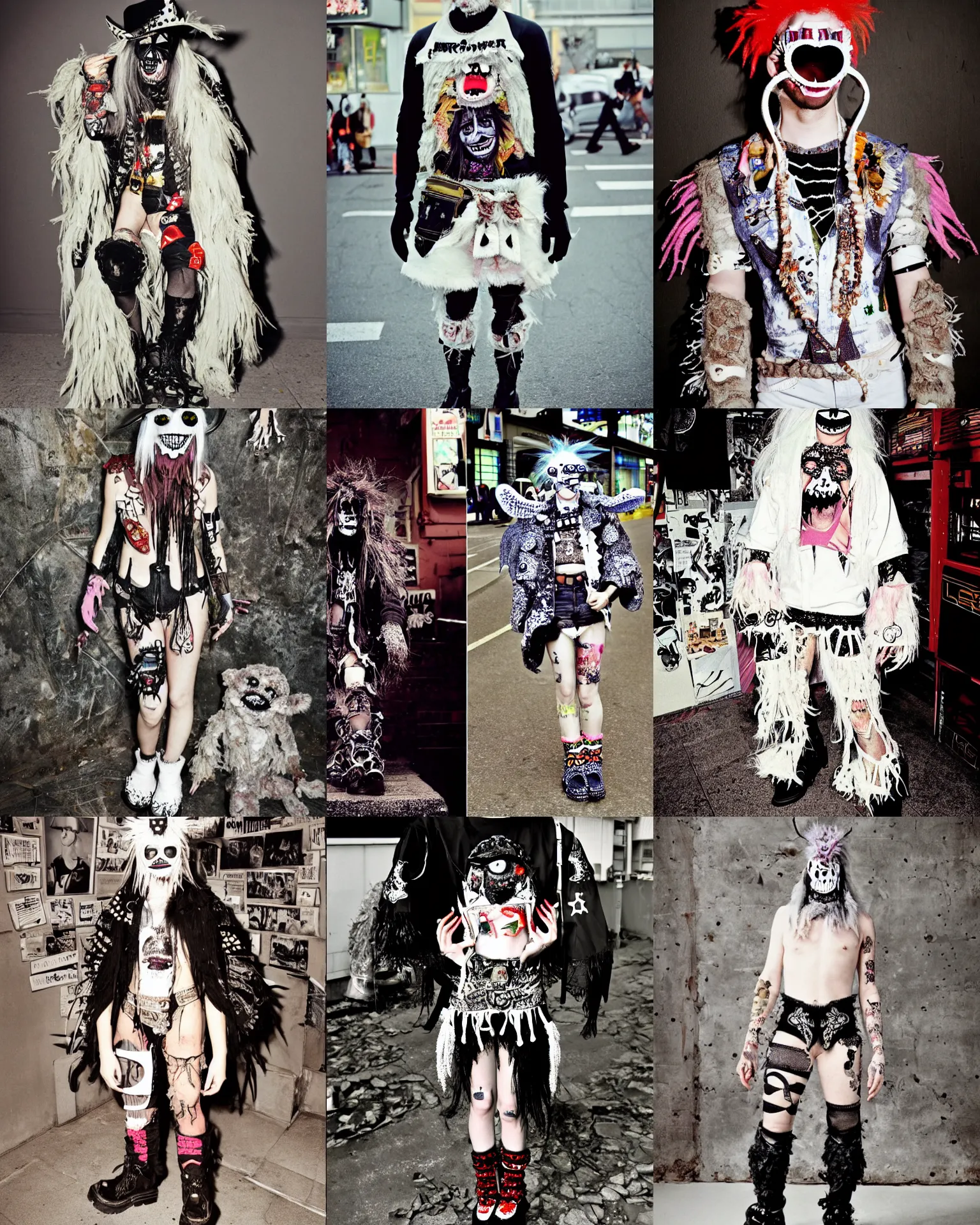 Prompt: photo of lace monster butterfly cowboy eye patch wearing ripped up dirty Swear kiss monster teeth yeti platform boots in the style of Walter Van Beirendonck W&LT by 1990's FRUiTS magazine by Shoichi Aoki in the style of 20471120 by Christopher Nemeth in the style of Harajuku stret style japan and in the style Rammellzee by Insane Clown Posse in the style of Ai Yazawa's Nana by CyberDog and emo scene style by Ryan Trecartin in the style of Dorian Electra by Rick Owens by Jun Takahashi in a dirty dark dark dark poorly lit bedroom full of trash and garbage server racks and cables everywhere in the style of Juergen Teller in the style of Shoichi Aoki, japanese street fashion, KEROUAC magazine,, Milk Bar Magazine, Vivienne Westwood, y2K aesthetic