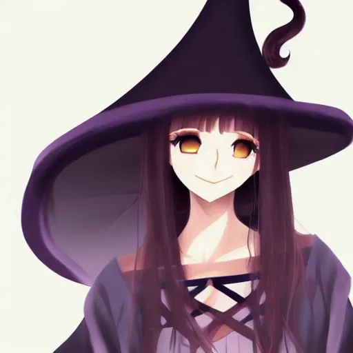 Image similar to a beautiful anime illustration of a witch with large wizard hat, featured on artstation, deviantart, conceptartworld, cgartist, vivid colors, airy theme