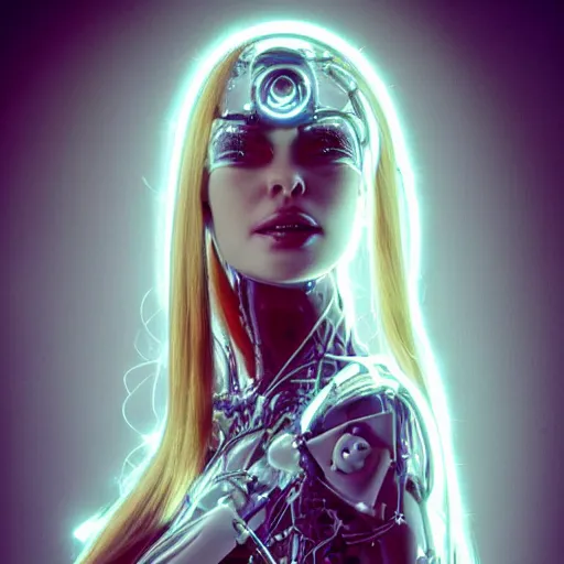 Prompt: beautiful centered Fine art photo portrait of sleepy young Carmen Electra as a solarpunk robotic humanoid, white mechanical parts with led lights, photorealistic, white background, highly detailed and intricate, sunset lighting, HDR 8k