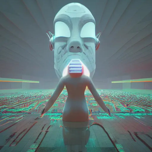 Image similar to worshiping the mask by beeple