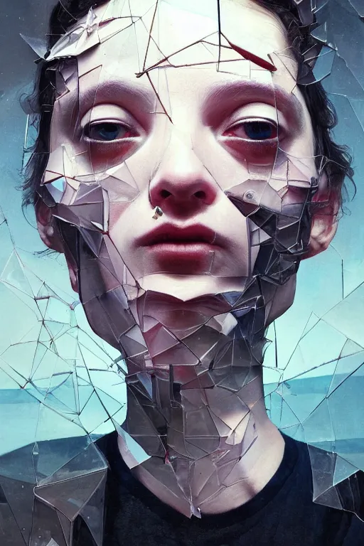 Prompt: 3 d, close - up, grim fashion model looking up, glass, tears, poster art, intricate oil painting, high detail, figurative art, multiple exposure, poster art, 3 d, by stanley kubrick and tooth wu and wlop and beeple