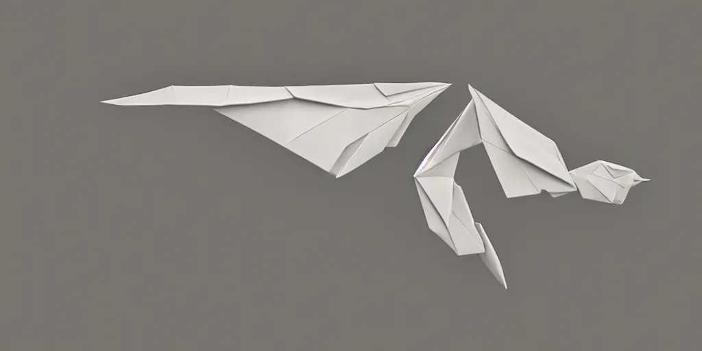 Image similar to origami bird flying, digital art, artstation