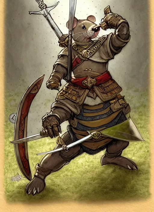 Prompt: a heroic mouse knight with sword and shield on a parchment background, redwall, greg rutowski and jean baptiste monge, detailed, epic fantasy concept art