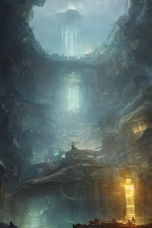 Image similar to marvellous lost city of atlantis, powerfull, intricate, elegant, volumetric lighting, digital painting, highly detailed, artstation, sharp focus, illustration, concept art, ruan jia, steve mccurry