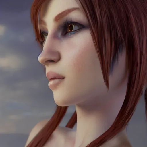 Image similar to a beautiful avatar with auburn - brown hair from the second life video game : : octane render, unreal engine