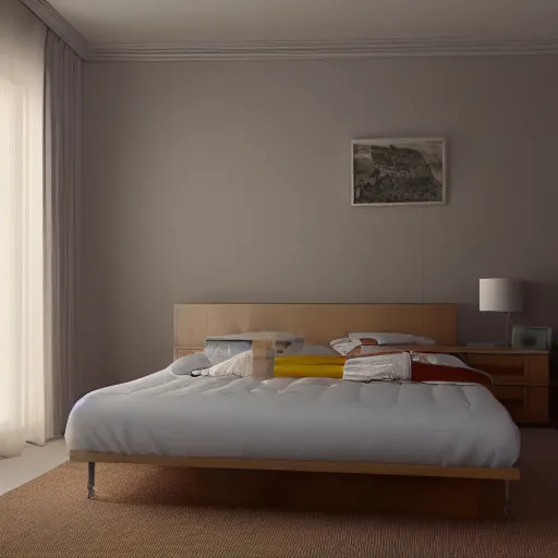 Prompt: 3 d render of bedroom from the 1 9 8 0 s, octane render, unreal engine 5