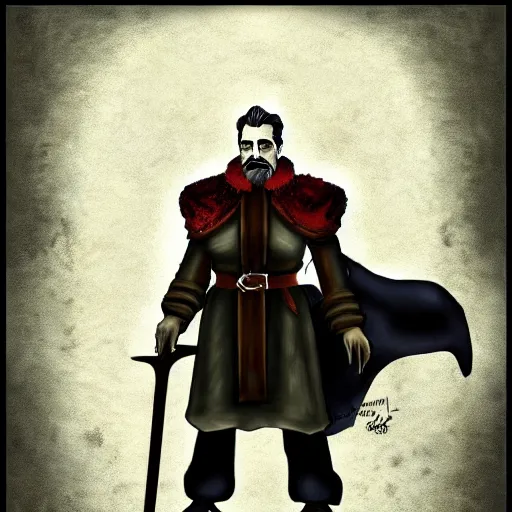 Image similar to fantasy concept art of stalin as a boss in dark souls, colored, trending on artstation