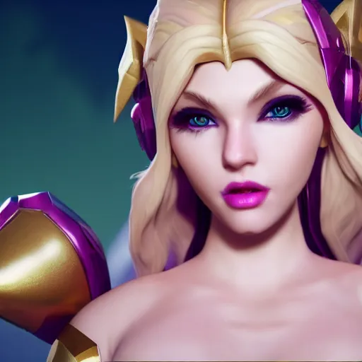 Image similar to still of pretty Lux (League of Legend) close up in KDA More music video. 3d render, octane render, game art, realistic, highly detailed, trending on artstation, 4k, trending on artstation, pixar, cgsociety, unreal engine 5, redshift render, trending on artstation, blender, behance, cg