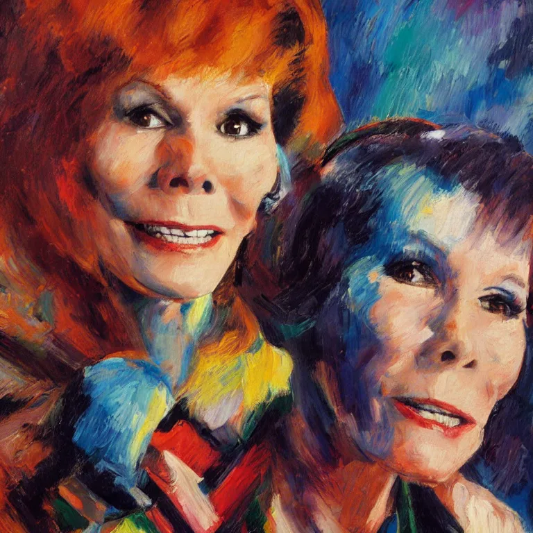 Prompt: close up studio portrait of Mary Tyler Moore as a punk rock drummer in 1985, impasto heavy brushstrokes oil painting by Mary Cassatt and Franz Marc and Norman Rockwell, Intense colors trending on artstation dramatic lighting Expressionism