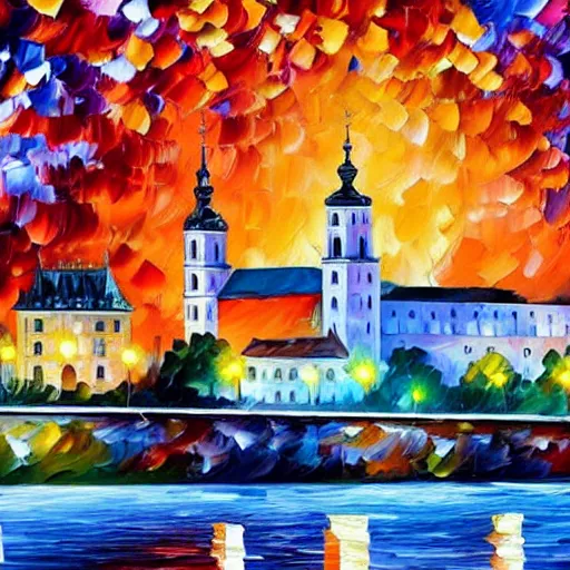 Image similar to leonid afremov painting of wawel castle in cracow