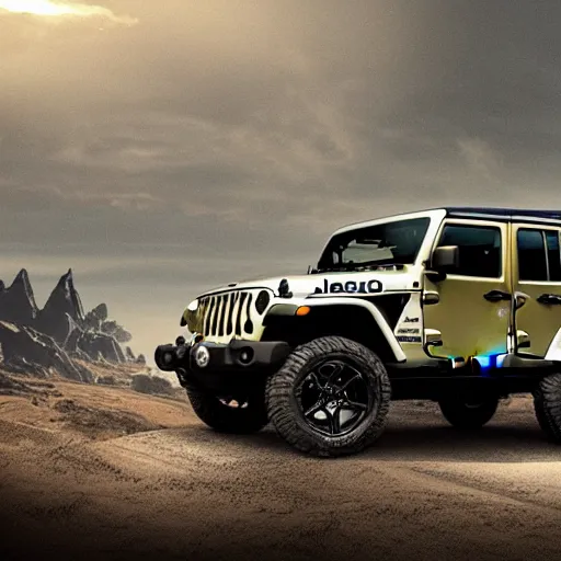 Prompt: a jeep rubicon designed for an upcoming halo movie
