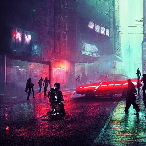 Prompt: police in the streets of cyberpunk warsaw, ethereal lighting, haze, night time, michal lisowski, marthe jonkers